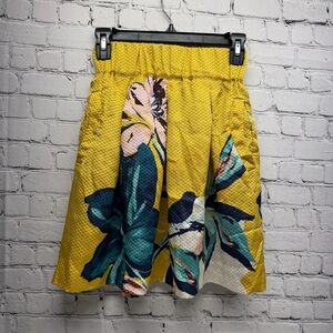 Anthropologie Maeve Yellow Floral A-Line Skirt size 0